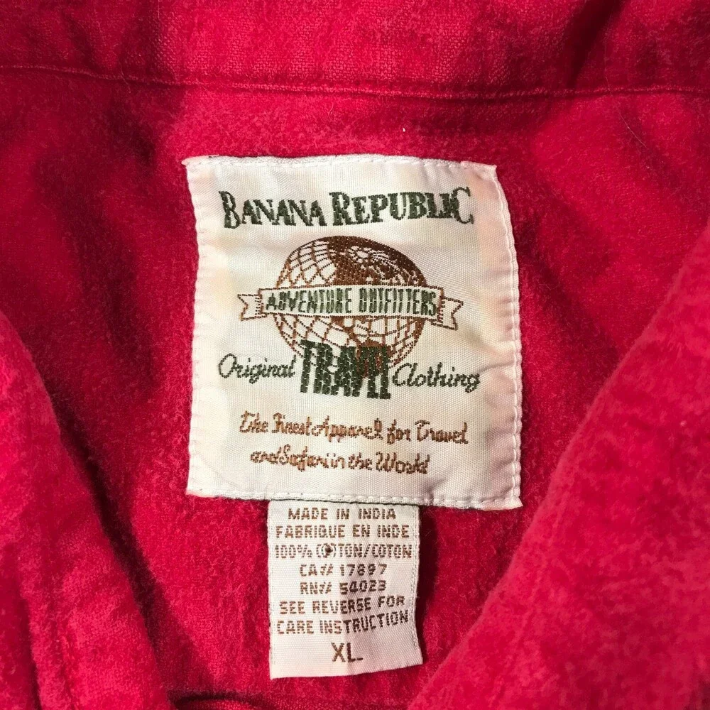 Vintage Banana Republic Outfitters Button Down Shirt Mens XL Red Chamois 80s